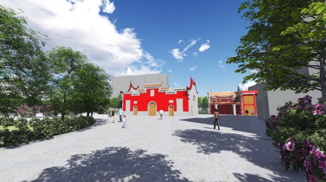 桃園市馬祖信仰中心整修工程完工預覽圖，將重現閩東建築樣式，馬祖廟宇獨有的「封火山牆」特色。 圖：桃園新工處／提供