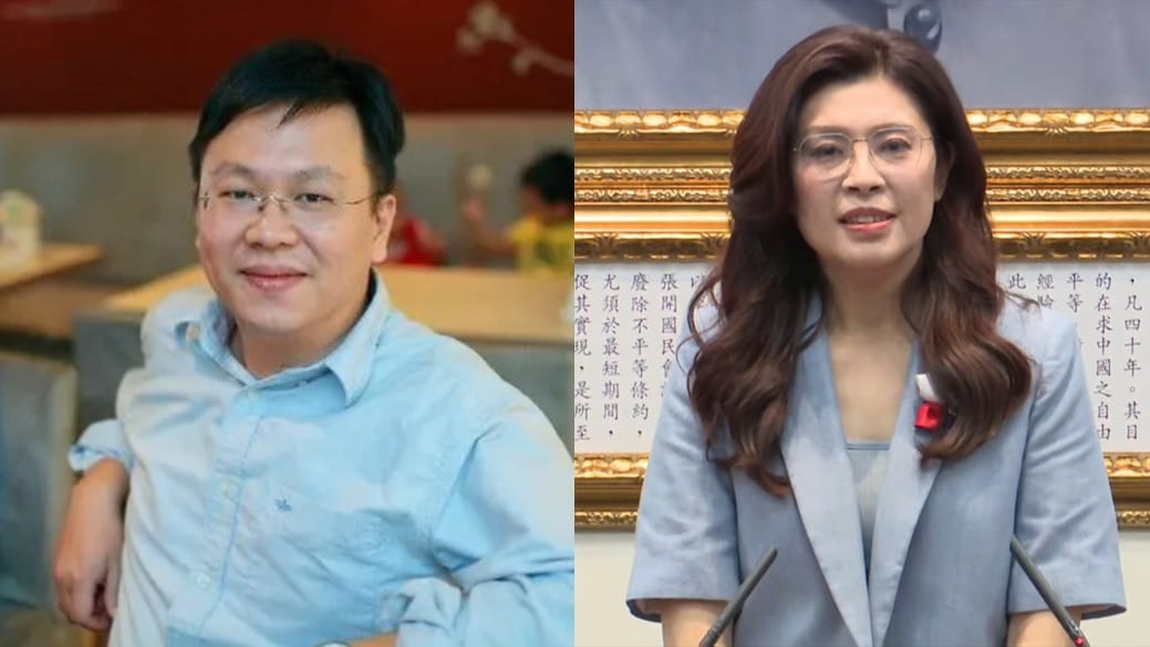 國民黨主席鄭麗文（右），文化大學副教授、鄭麗文老公駱武昌（左）。 圖：新頭殼合成/右圖截取自國民黨YT頻道，左圖翻攝文化大學財經系臉書粉專