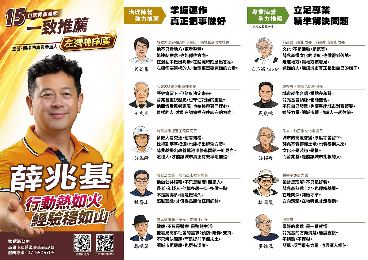 薛兆基近日推出整合城市願景與各界推薦的第四波競選文宣。 圖：薛兆基競選總部/提供