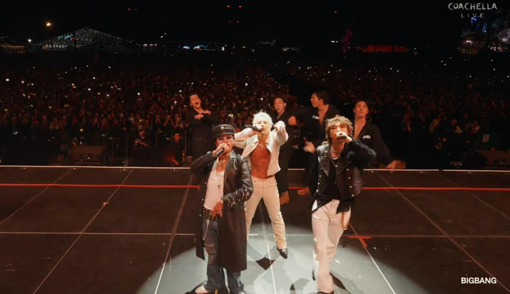 BIGBANG成員G-DRAGON(GD)、太陽、大聲三人睽違多年再度合體回歸，登上科切拉開唱，引發關注。  圖：翻攝自Coachella YT頻道