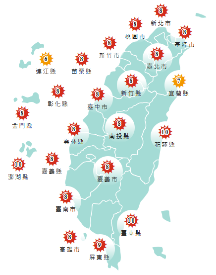 氣象署發布各地紫外線指數預報概況 圖：氣象署提供