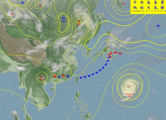 未來一週有2鋒面靠近，中颱「辛樂克」也將在日本南方海面大迴轉。 圖：取自氣象署