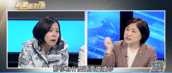 李貞秀上政論節目被名嘴問到「柯文哲背後主導開除」時情緒激動。 圖：翻攝YouTube新聞面對面