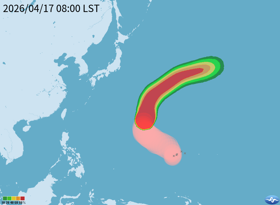 目前中颱「辛樂克」正持續北轉，朝日本東南方海面移動，由於所處環境逐漸轉差，未來強度將緩慢減弱，對台灣沒有直接影響。 圖：取自氣象署