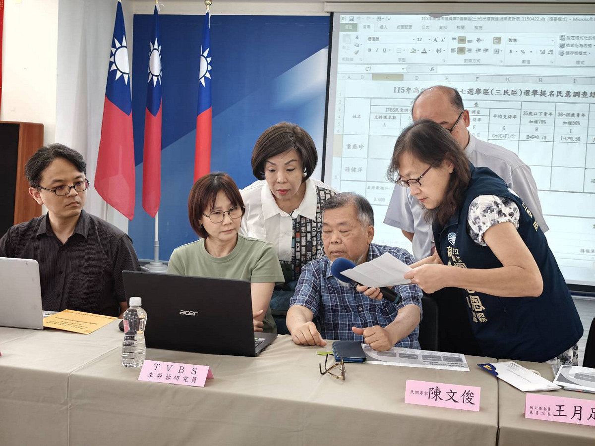高市三民區國民黨議員初選民調，在市黨部、選監小組、民調專家、民調機構及2位初選人見證下確認無誤。 圖：國民黨高雄市黨部/提供