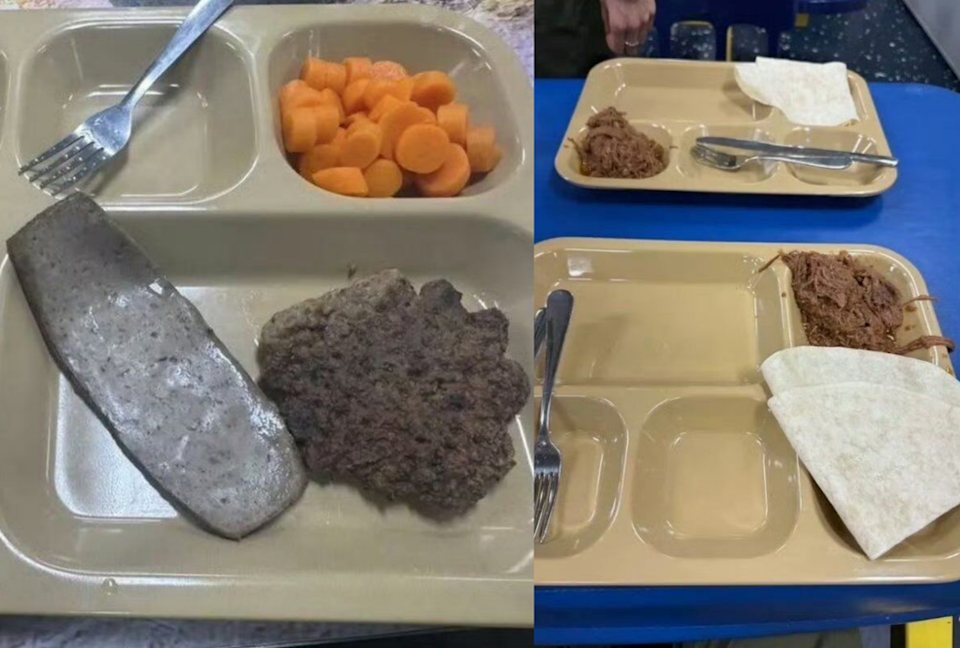 先前有媒體報導，船員家屬投訴艦上食物不足，餐盤上的菜色極為貧乏。 圖：翻攝社群媒體「X」