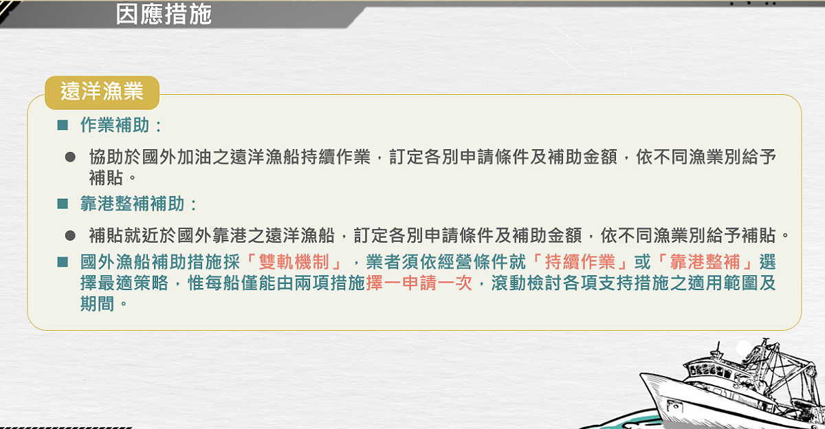 遠洋漁業補助措施。 圖：農業部漁業署提供