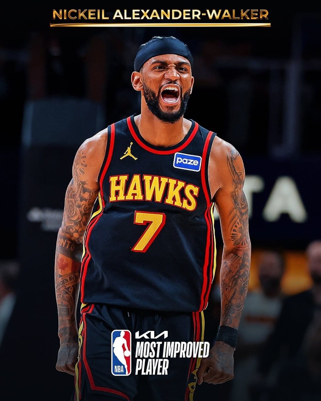 美國職籃NBA亞特蘭大老鷹後衛亞歷山大-沃克24日獲頒年度最佳進步獎。（圖取自x.com/NBA）