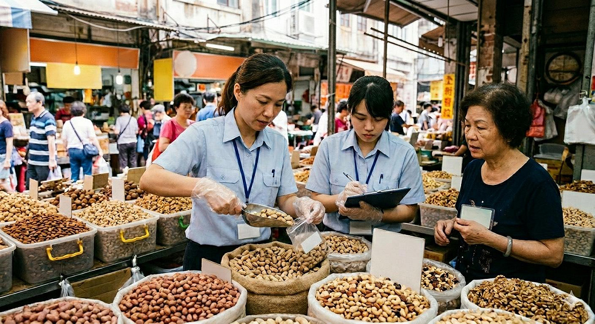 行政院消費者保護處今(115)年2月間同4縣市衛生機關查驗花生、堅果及其製品。 圖：Gemini_AI生成／鄒季璇製