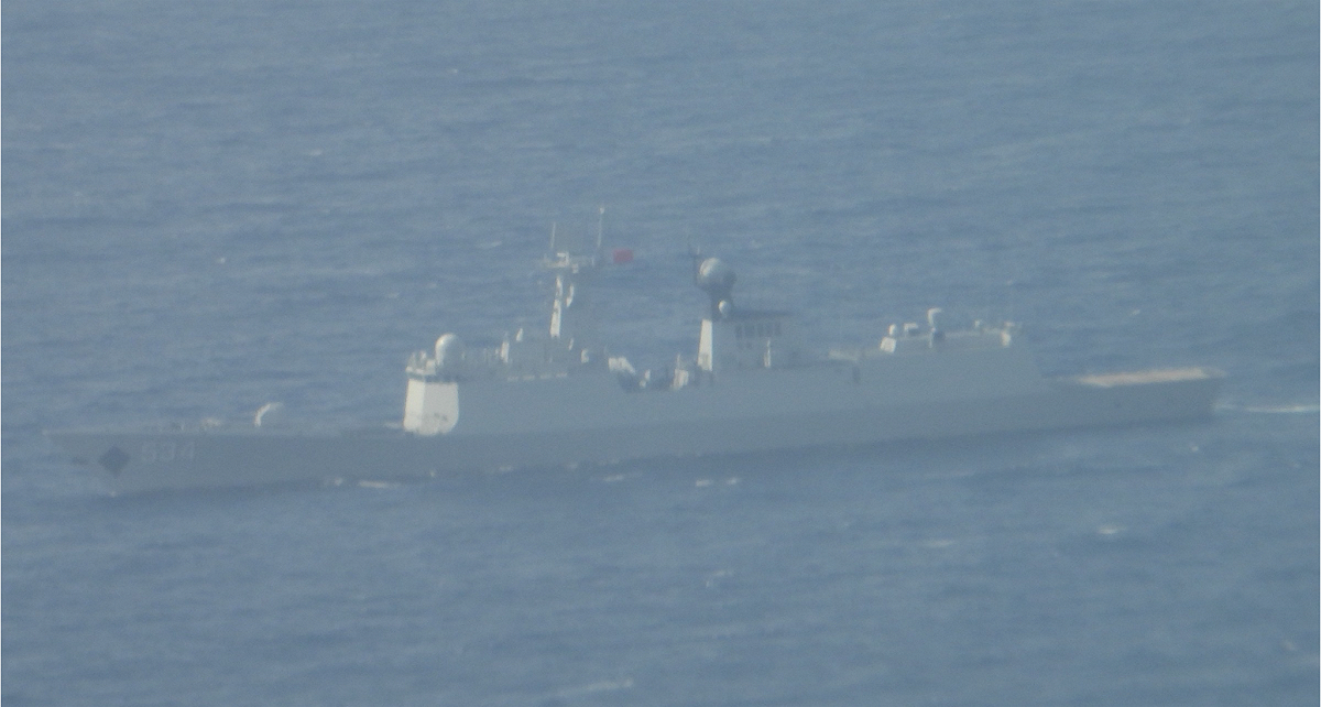 國防部監控共軍江開2型護衛艦畫面。 圖：國防部提供