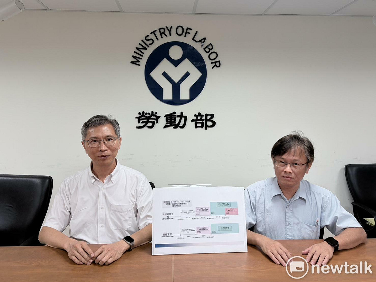 職業安全衛生署說明，推動《工程安全設計及整合管理辦法》的最終目的，是讓營造安全從「業主」做起，帶領施工廠商共同降低施工風險。圖左為職安組組長陳光輝、圖右為職安組科長賴憲樟。 圖：李宣萱/攝