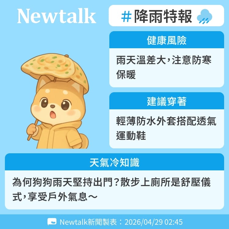 為何狗狗雨天堅持出門？散步上廁所是舒壓儀式，享受戶外氣息～ 圖：Newtalk製表