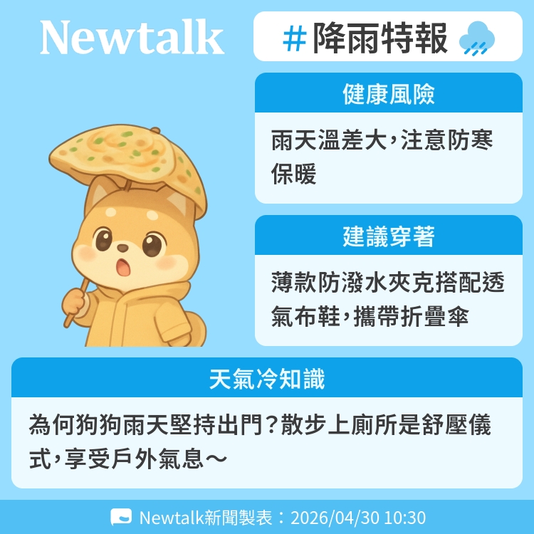為何狗狗雨天堅持出門？散步上廁所是舒壓儀式，享受戶外氣息～ 圖：Newtalk製表