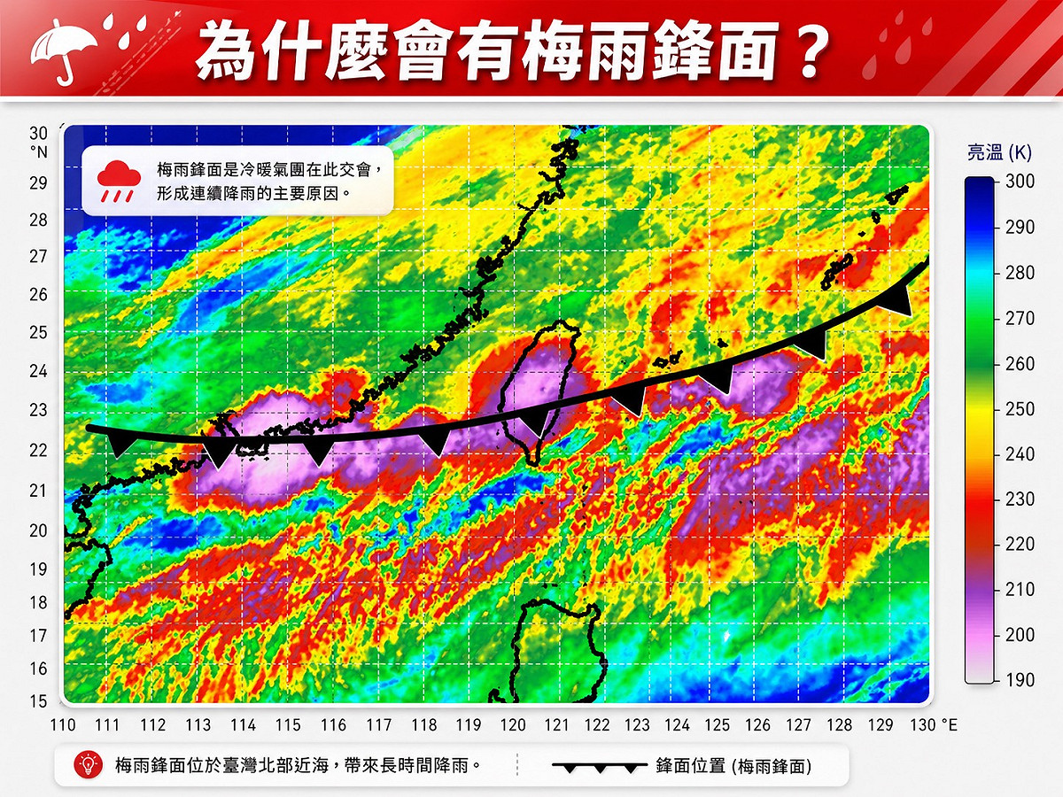 明(3)天就將迎來今年首波梅雨鋒面，預計會帶來強勁雨勢。 圖：取自林老師氣象站