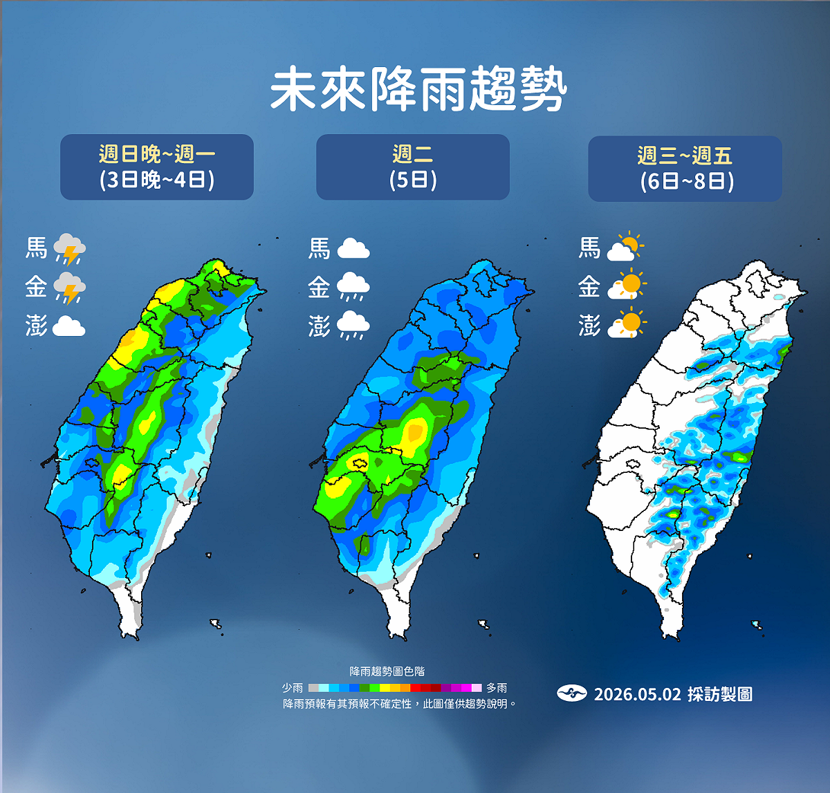未來一週降雨趨勢。 圖：氣象署／提供