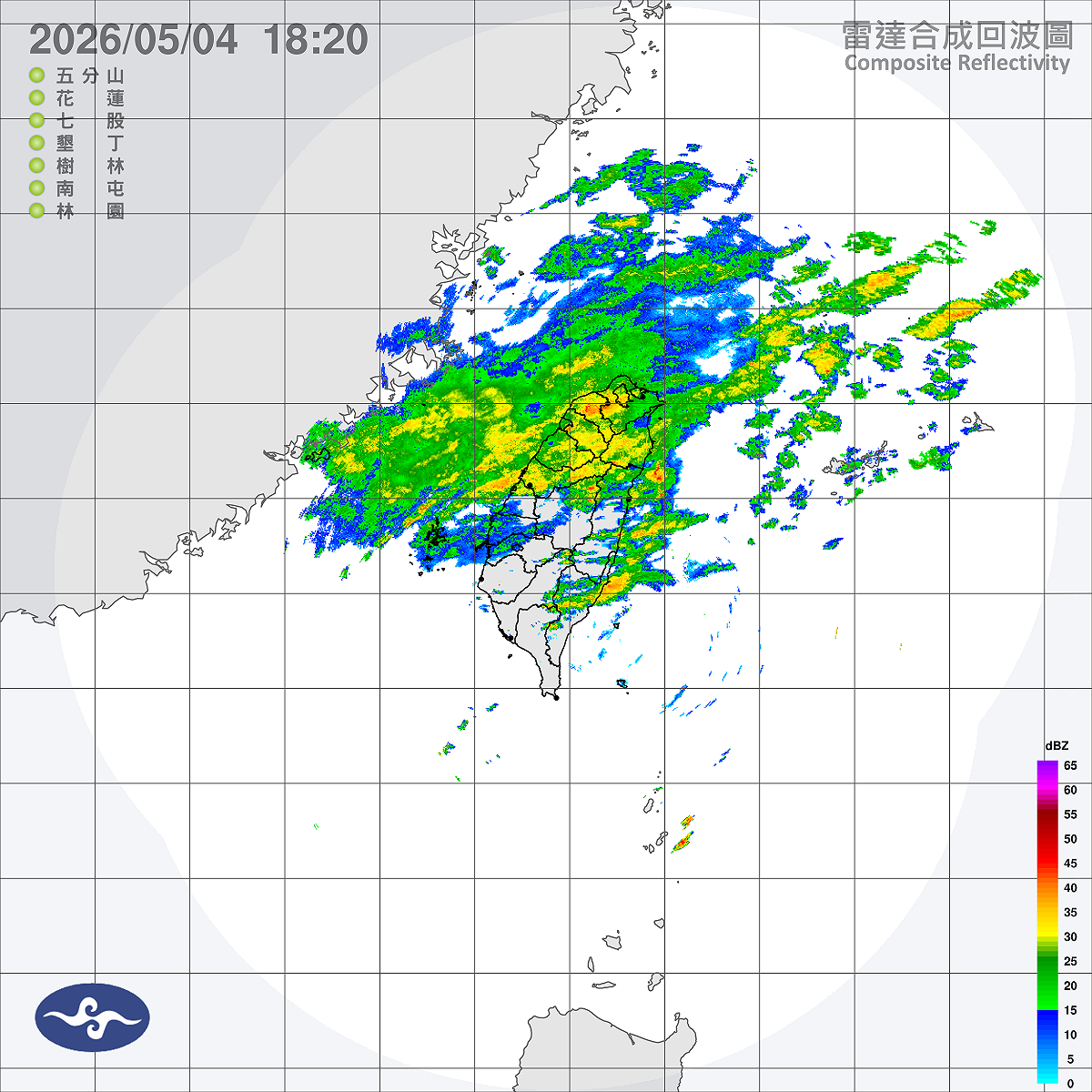 明(5)天持續受到東北季風、華南雨區東移影響，各地降雨機率高，溫度變化不大，今晚到明晨低溫下探18度。 圖：取自氣象署