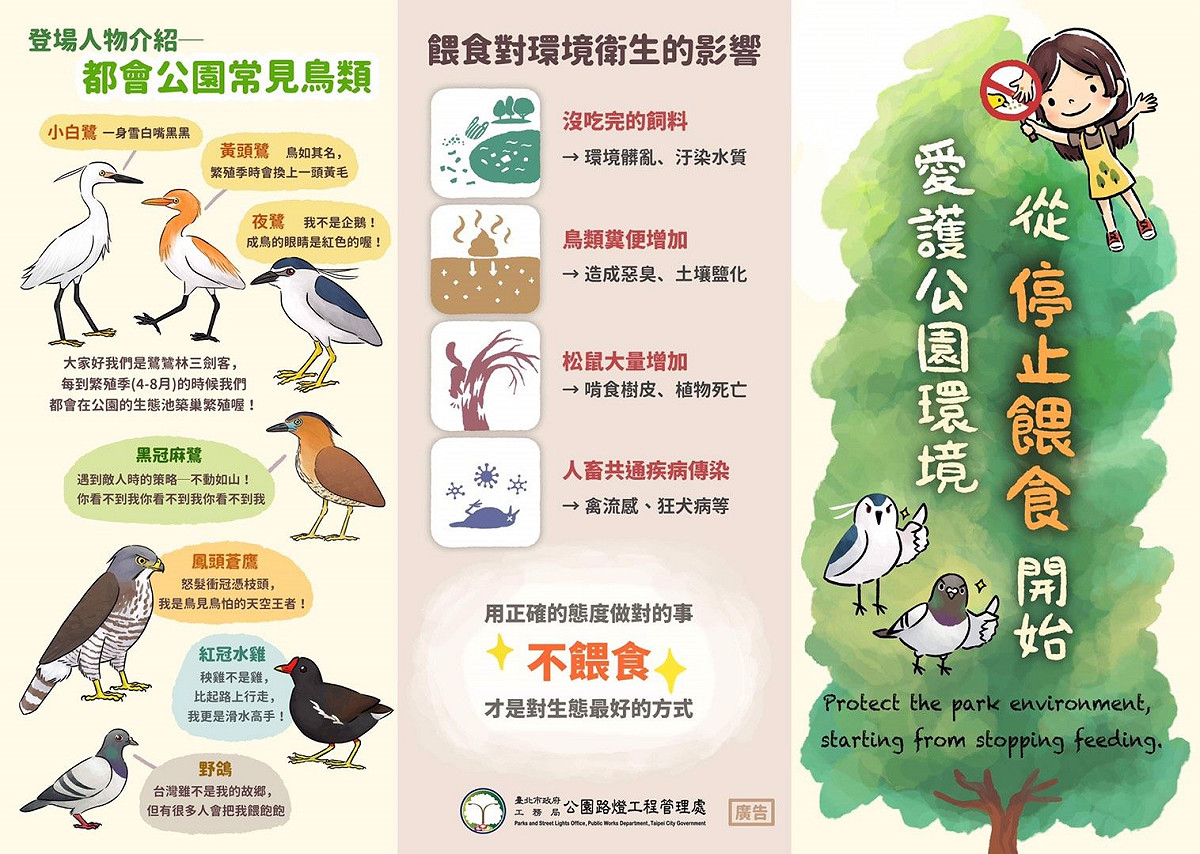 針對北市「安鼠之亂」引關注，工務局公園處宣布5月起加強取締公園餵食野生動物。 圖：北市工務局公園處 / 提供