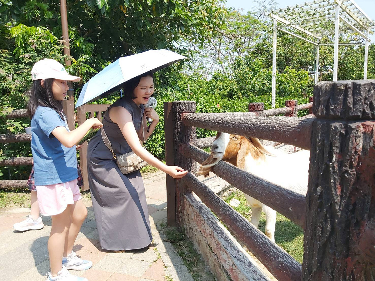 親子與波爾羊互動。 圖：高雄市觀光局/ 提供