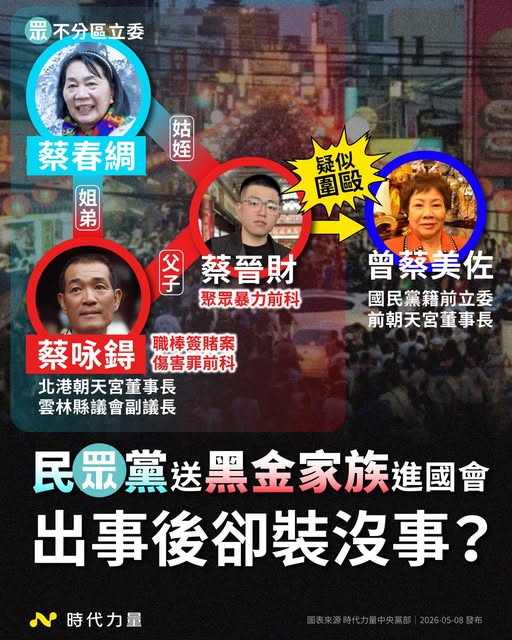 曾蔡美佐遭圍毆骨裂！時代力量轟民眾黨「黑金家族進國會」：不要裝沒事。 圖：取自時代力量