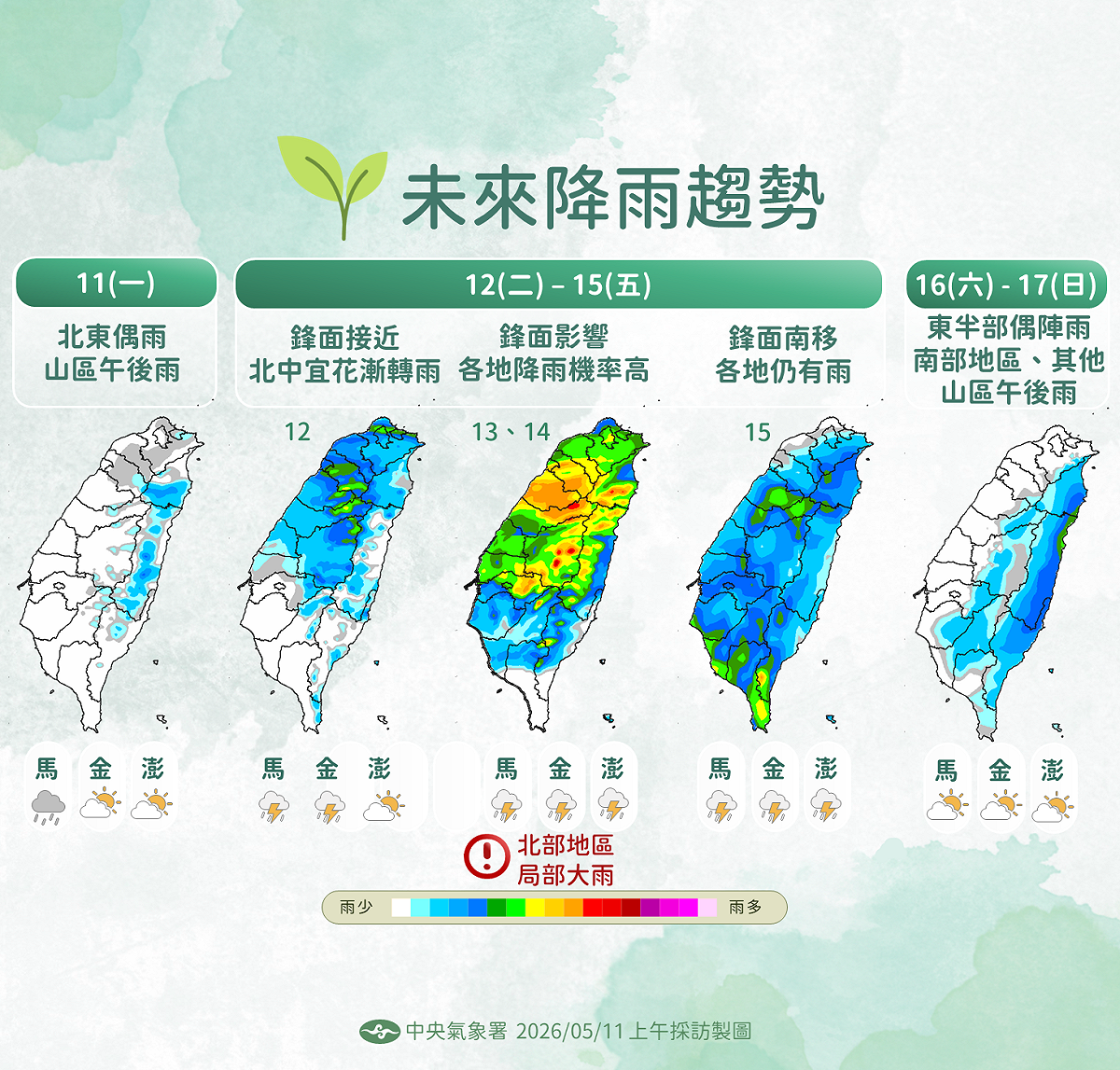 未來一週降雨趨勢。 圖：氣象署／提供