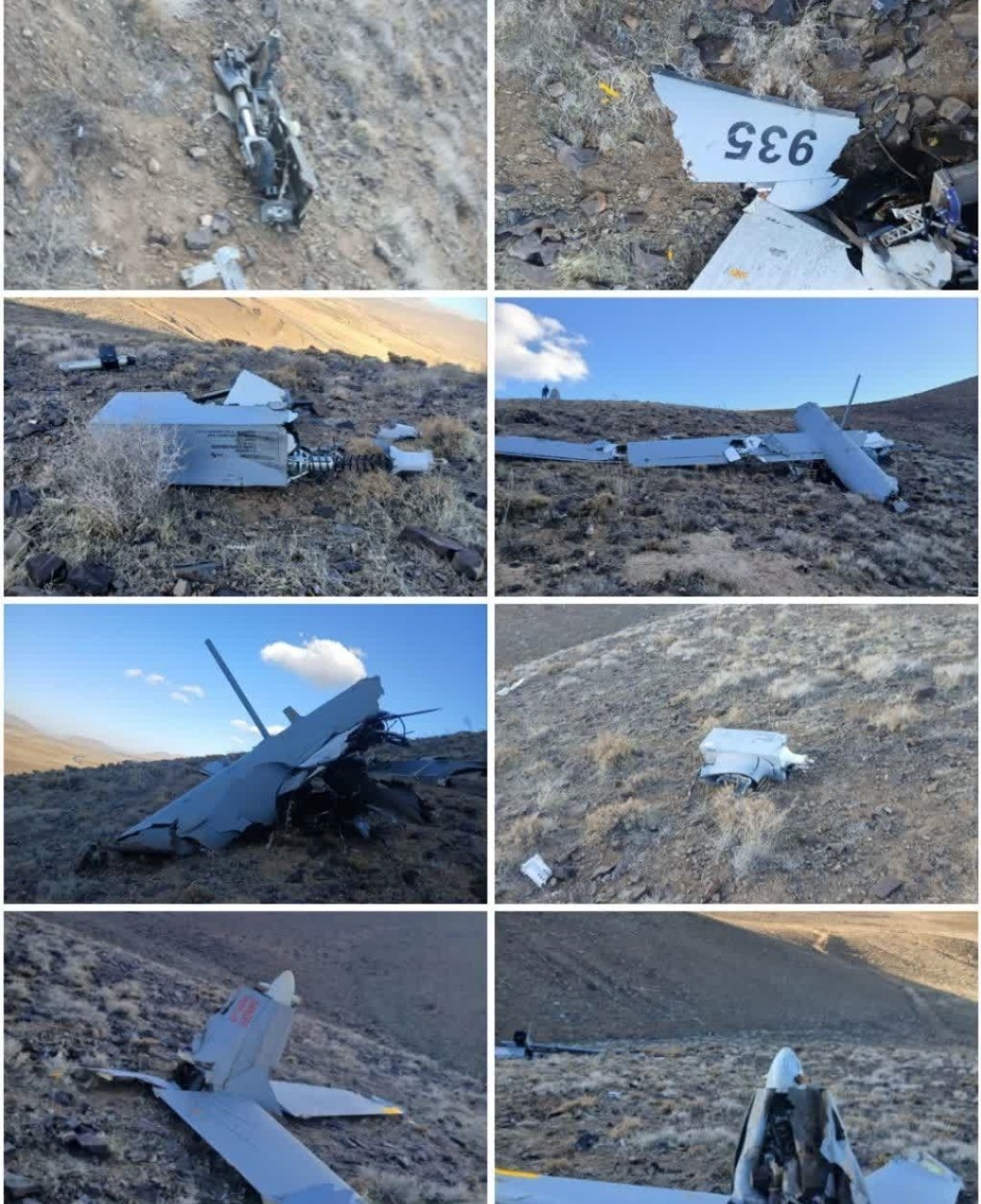 伊朗軍方11日宣布擊落入侵的「敵方偵察無人機」，疑為與今年3月擊落同款的以色列製「赫耳墨斯900」。 圖：翻攝「X」@BabakTaghvaee1（資料照片）