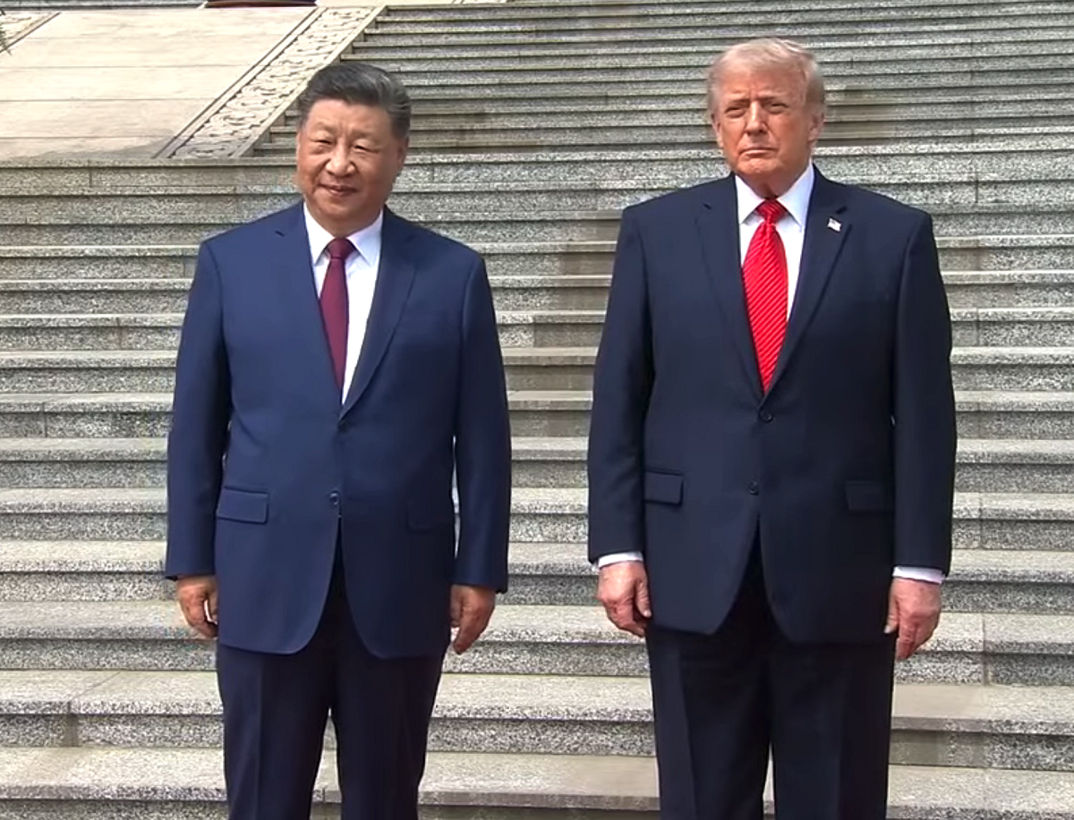 美國總統川普（Donald Trump）與中國國家主席習近平在北京人民大會堂。 圖：翻攝自央視