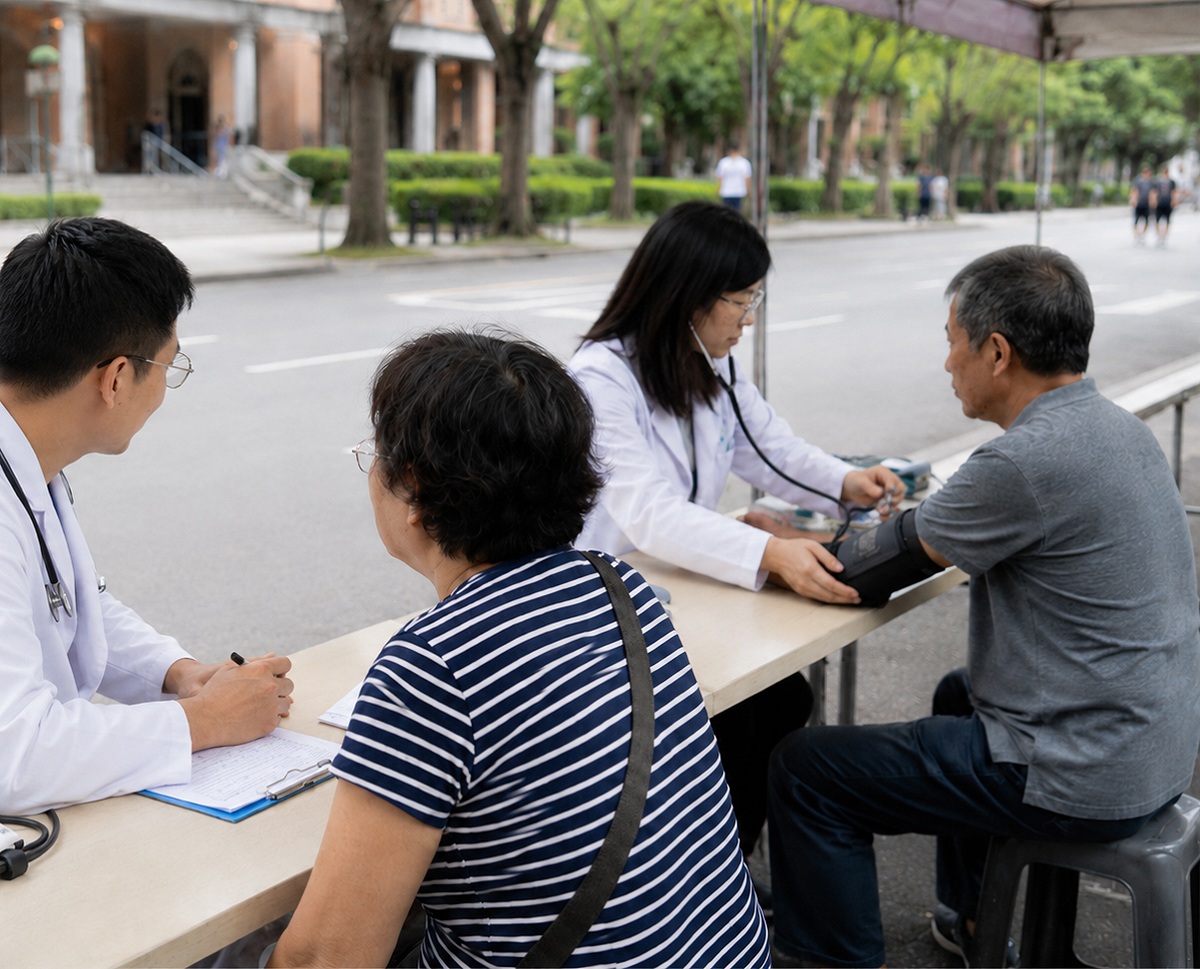 台大醫院明(16)日辦131週年義診，預計服務800名民眾與學生，集章可領100元禮物卡。 圖：ChatGPT   AI生成／曾郡秋製