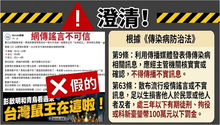 高市府衛生局發布圖卡澄清假訊息與事實不符。 圖：高雄市衛生局/提供