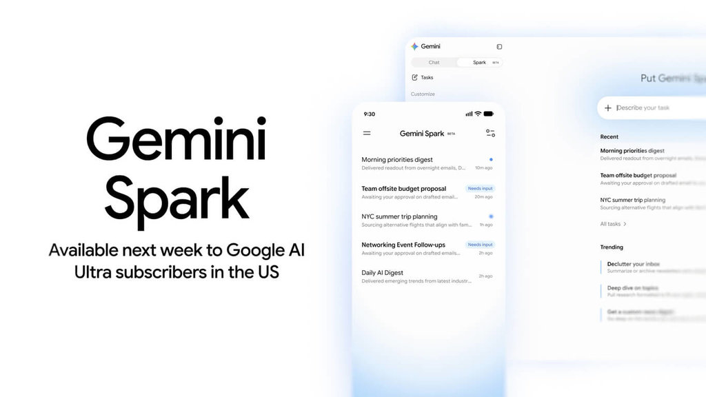 Google在I/O年度開發者大會發布個人AI代理工具Gemini Spark，先從美國推出。 圖：Google提供