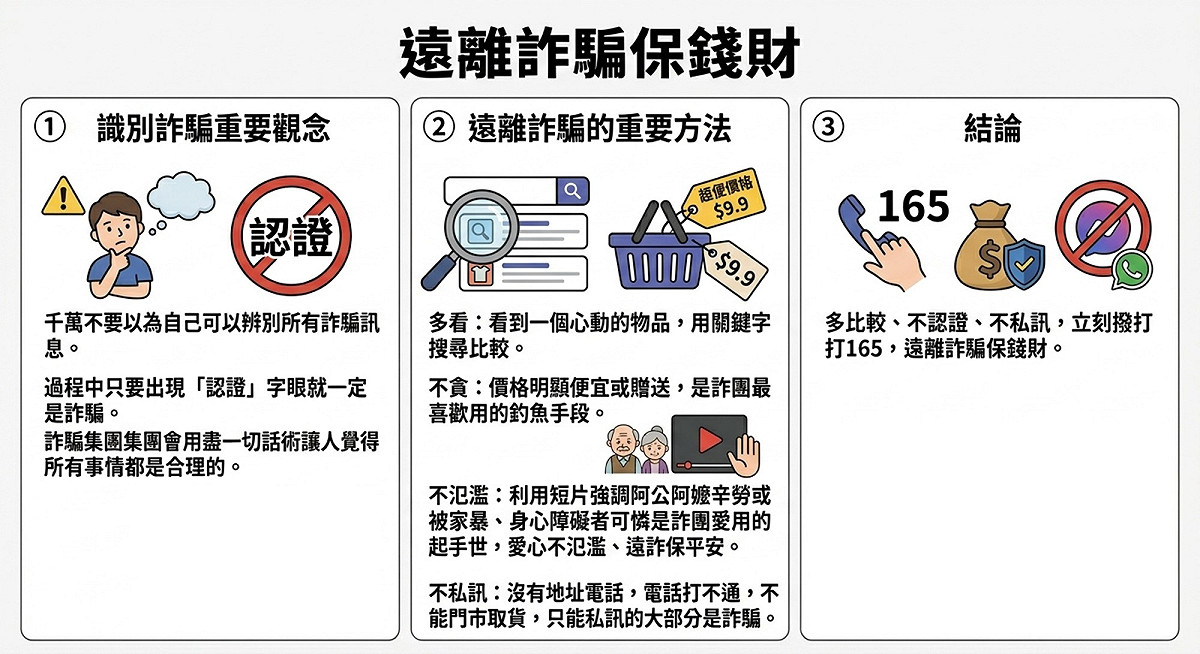 行政院打擊詐欺指揮中心以圖卡宣導反詐識別方法。 圖：行政院提供