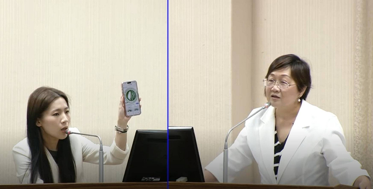 徐巧芯質詢時，質疑僑委會贊助活動的海報出現「台獨旗」、民進黨旗，徐佳青回應，這是全美台灣同鄉會的旗幟。 圖：截自立法院IVOD影片