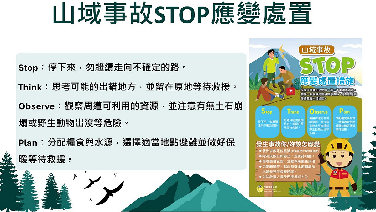 山域事故STOP應變處置。 圖：內政部提供