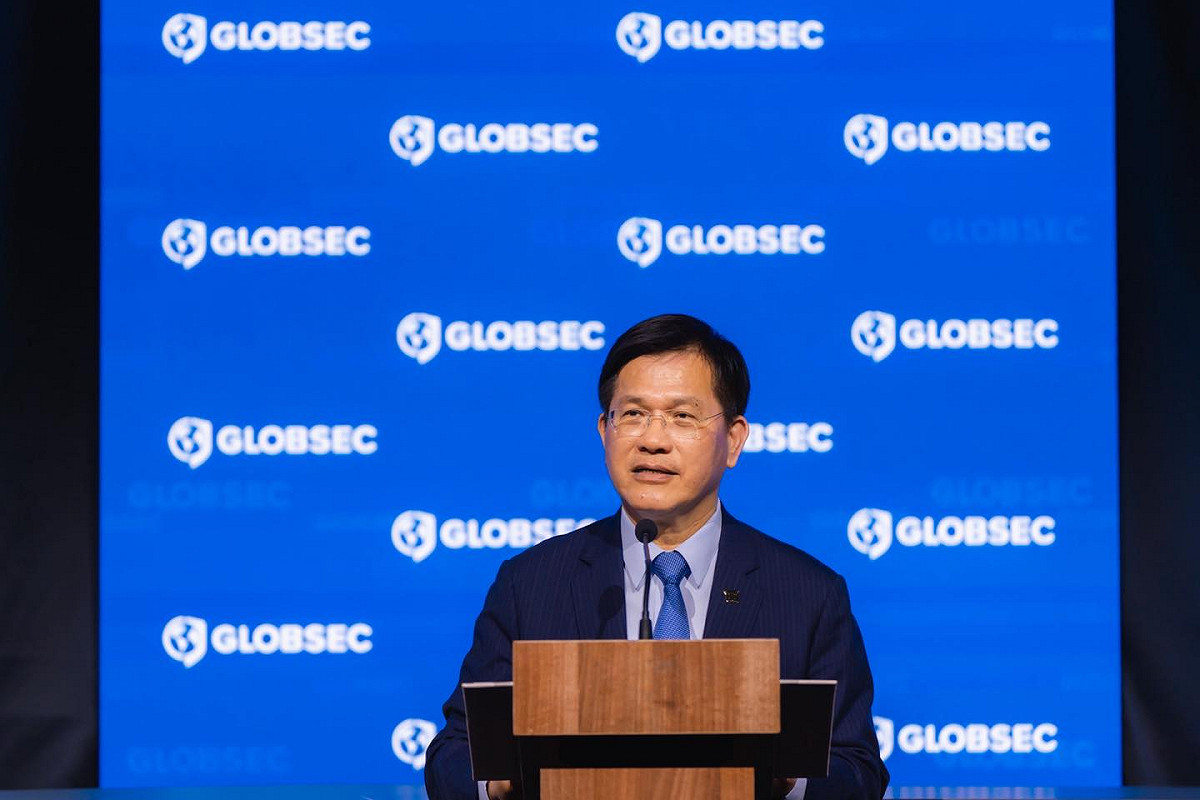 林佳龍赴捷克布拉格出席2026年「全球安全論壇」（GLOBSEC），並發表專題演講。 圖：翻攝自林佳龍臉書