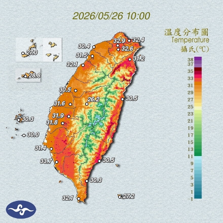 今(26)日起溫度持續飆升，南部有可能飆40度高溫，後續29日梅雨季第4波鋒面南下，才會開始轉雨降溫。 圖：取自氣象署