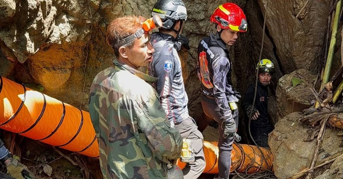 寮國中部一處山區洞穴救援行動持續進行中。 圖:翻攝自X帳號@aussiExau
