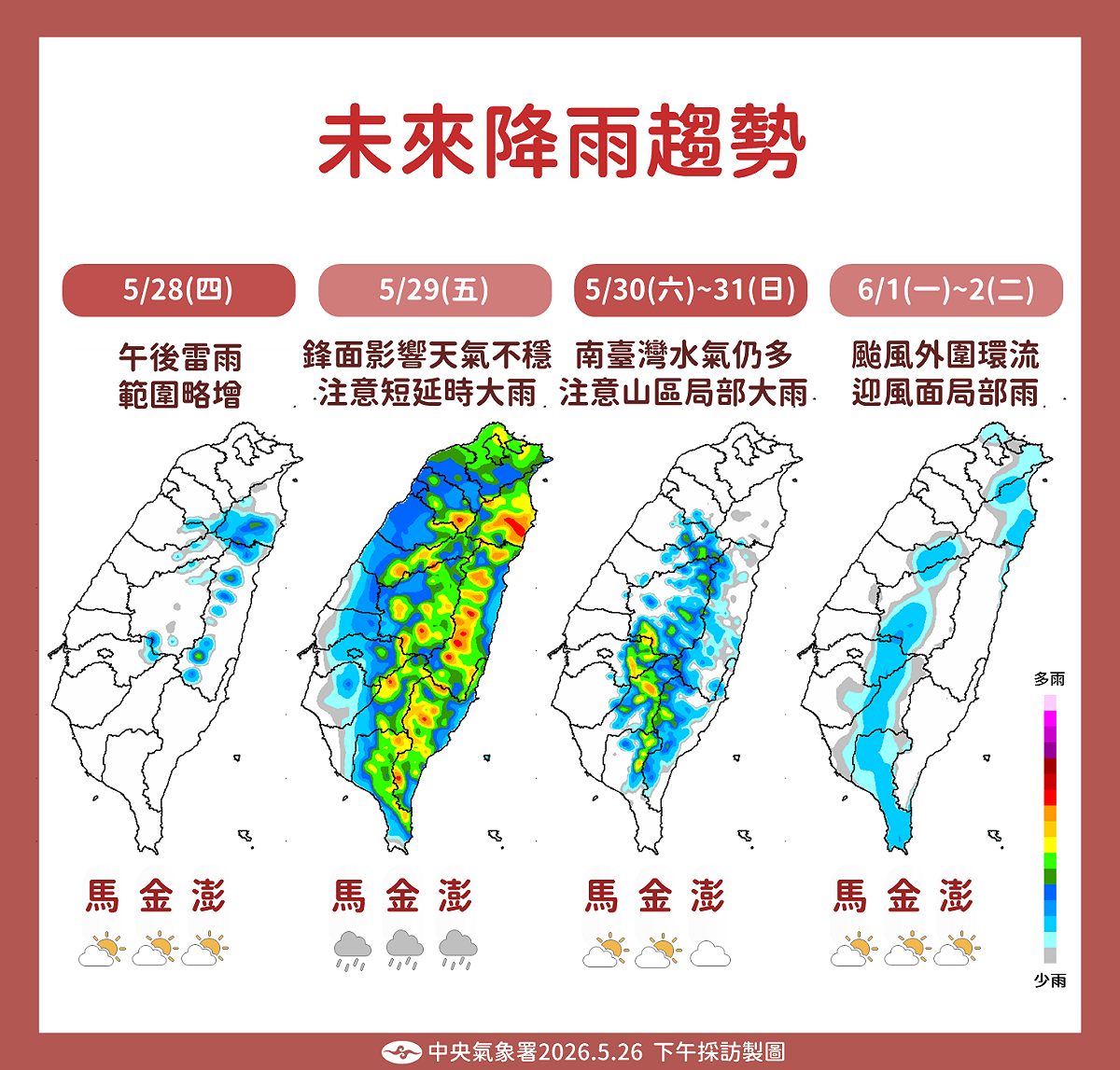 未來一週降雨趨勢。 圖：氣象署／提供