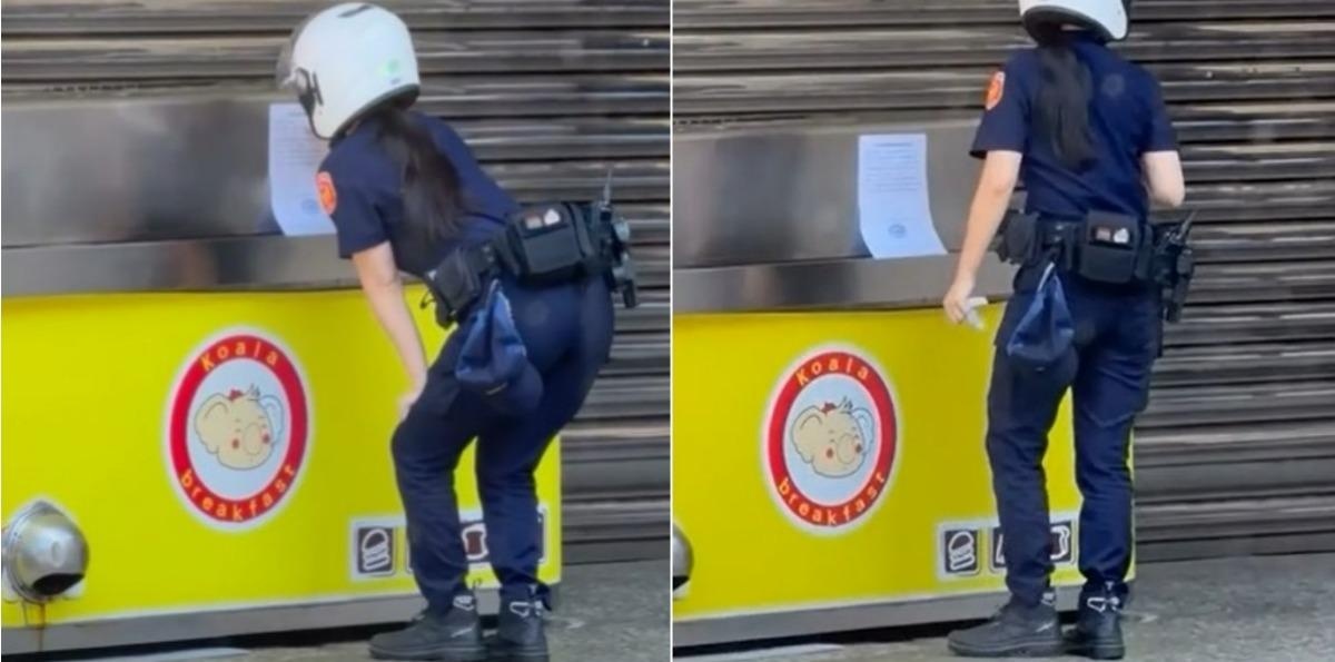 三峽警分局一名女警執勤時遭民眾偷拍PO上社群平台，網友留言涉嫌性騷擾。 圖：翻攝畫面