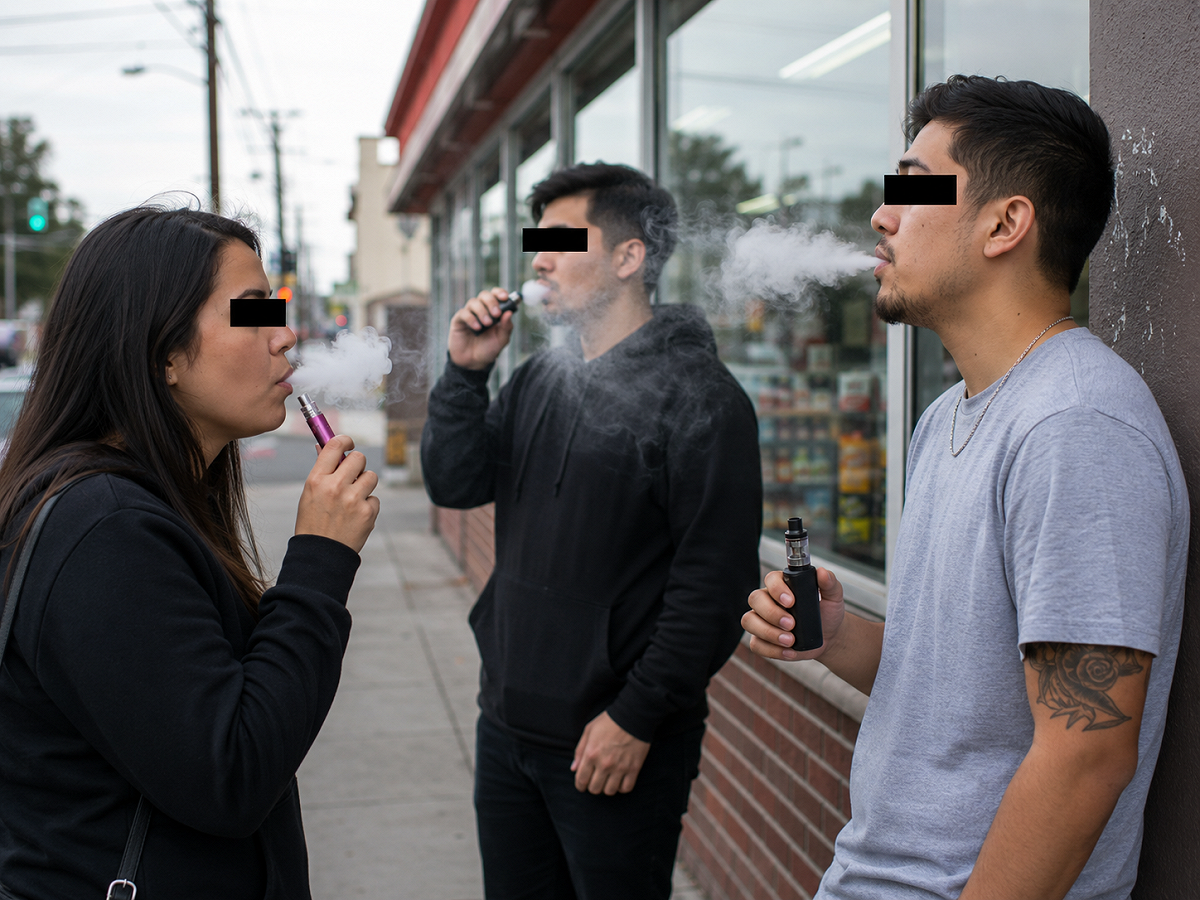 國健署指WHO與研究示警，電子煙商靠網紅、甜味口味與玩具外型吸引青少年。 圖：ChatGPT AI 生成 /  曾郡秋 製