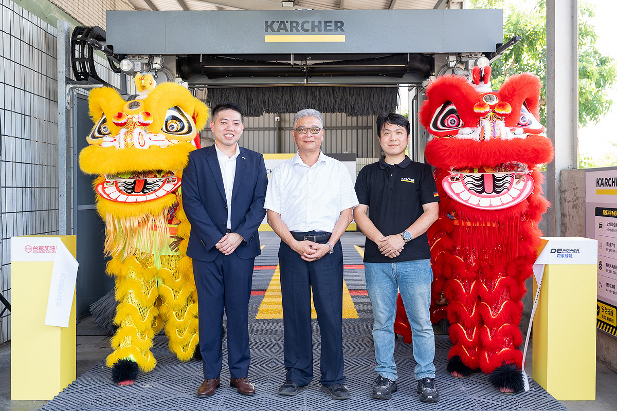 德國凱馳清潔設備總經理李恒毅、台糖油品事業部執行長林信志、崧象董事長葉展志(左至右)三強聯手打造次世代潔車新標竿。 圖：台糖公司/提供