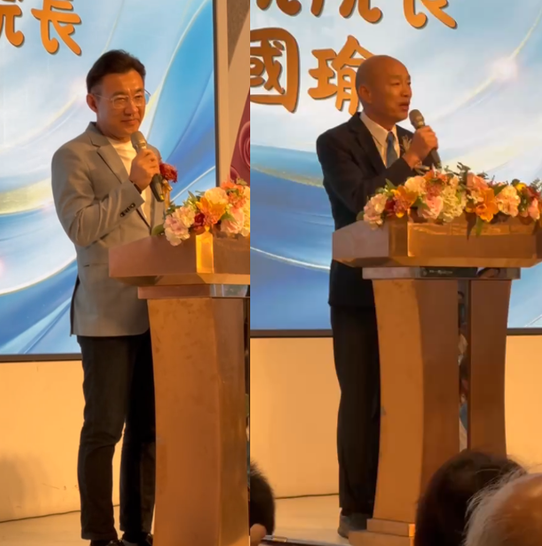 韓國瑜與江啟臣同場出席勞工大聯盟總工會表揚模範勞工大會。 圖：江啟臣辦公室/提供