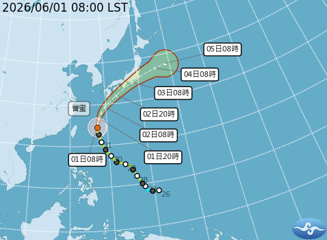 今(1)日薔蜜颱風最靠近台灣，迎風面北部及東北部轉濕涼，不過明天水氣就會減少。 圖：取自氣象署