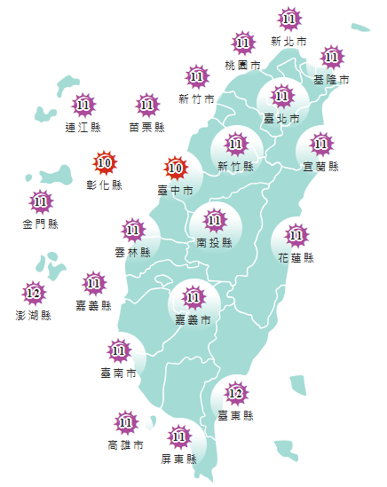 氣象署發布各地紫外線指數預報概況。 圖：氣象署提供