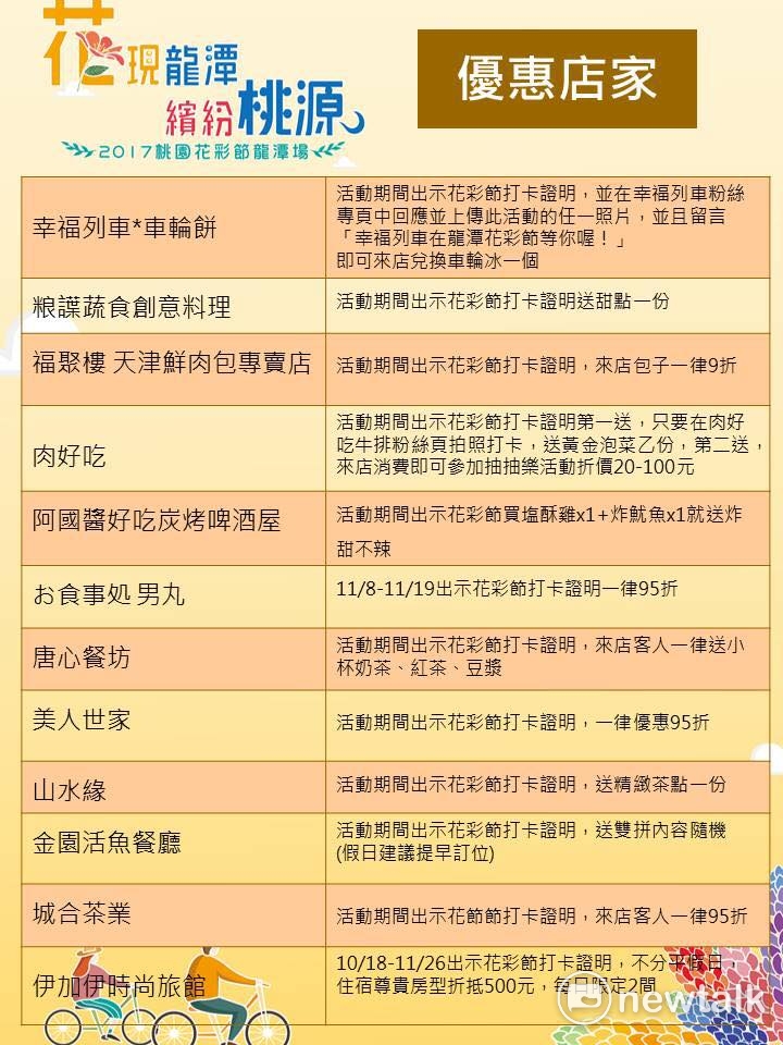 2017桃園花彩節龍潭花區美食優惠商家 圖:桃園市府農業局提供