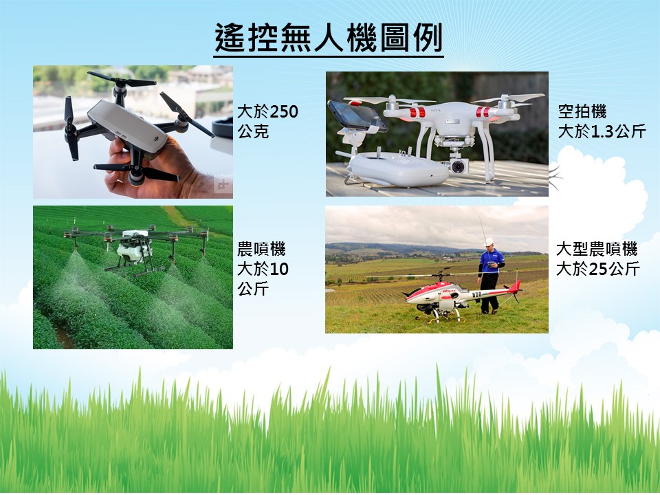 而自然人所有的無人機，最大起飛重量 250 公克以上，必須註冊。而製造商的部份，最大起飛重量25公斤以上之遙控無人機，設計、製造、改裝、進口者，應通過檢驗或認可。 圖：民航局提供