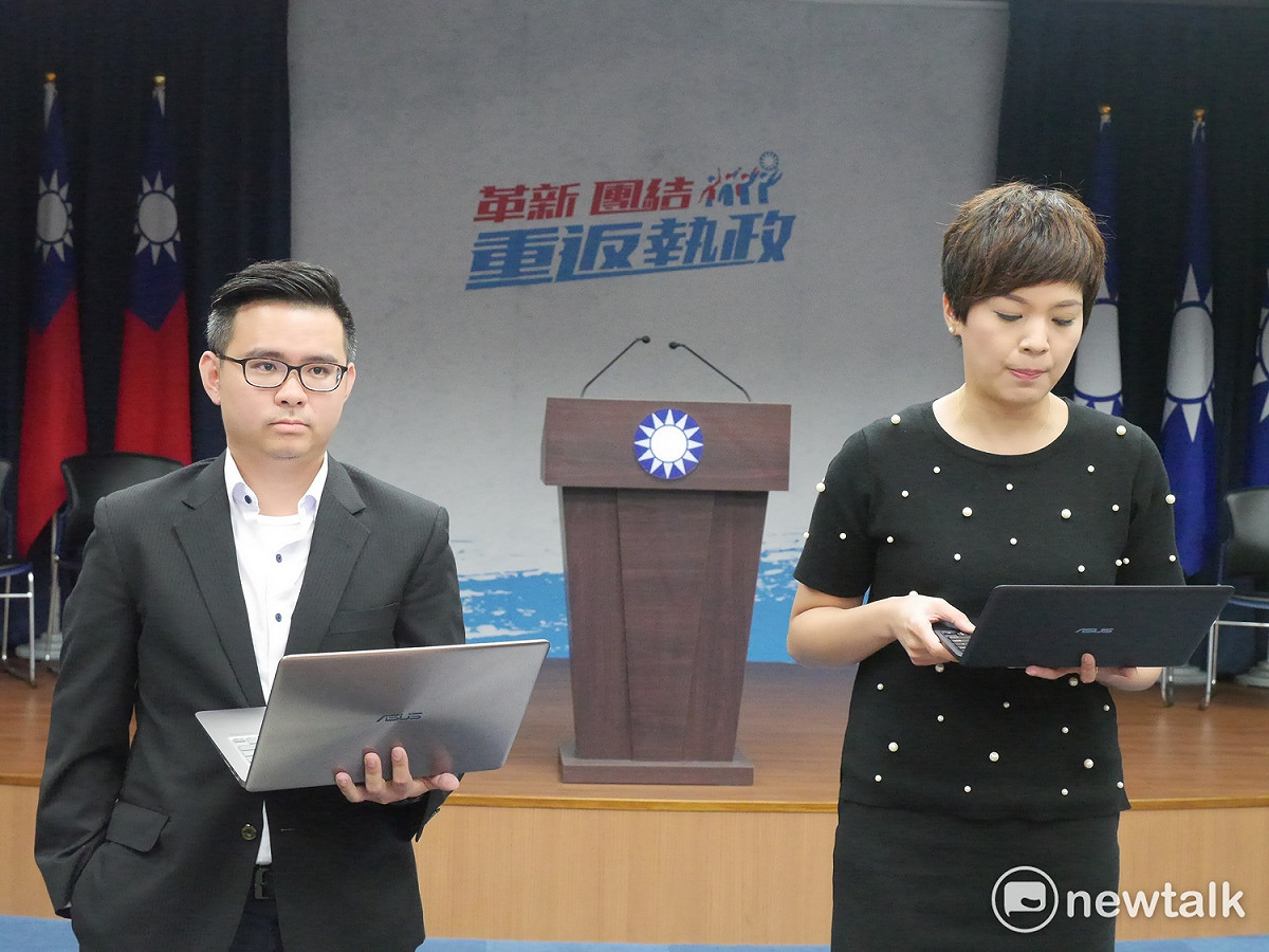 國民黨發言人黃健豪下午轉述國民黨常會內容，他說，針對慶富案，吳敦義在常會上說民進黨動機邪惡。 圖：趙婉淳／攝