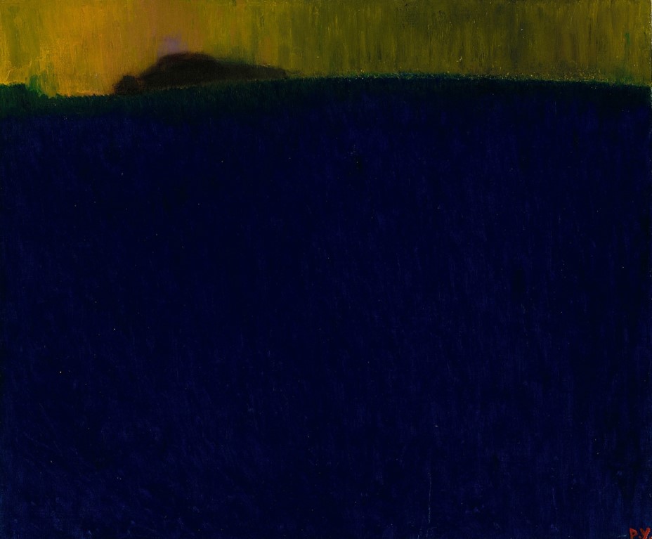 高齡105歲的國寶藝術家王攀元作品，斜風細雨下迷濛─龜山島。 圖:國立歷史博物館／提供