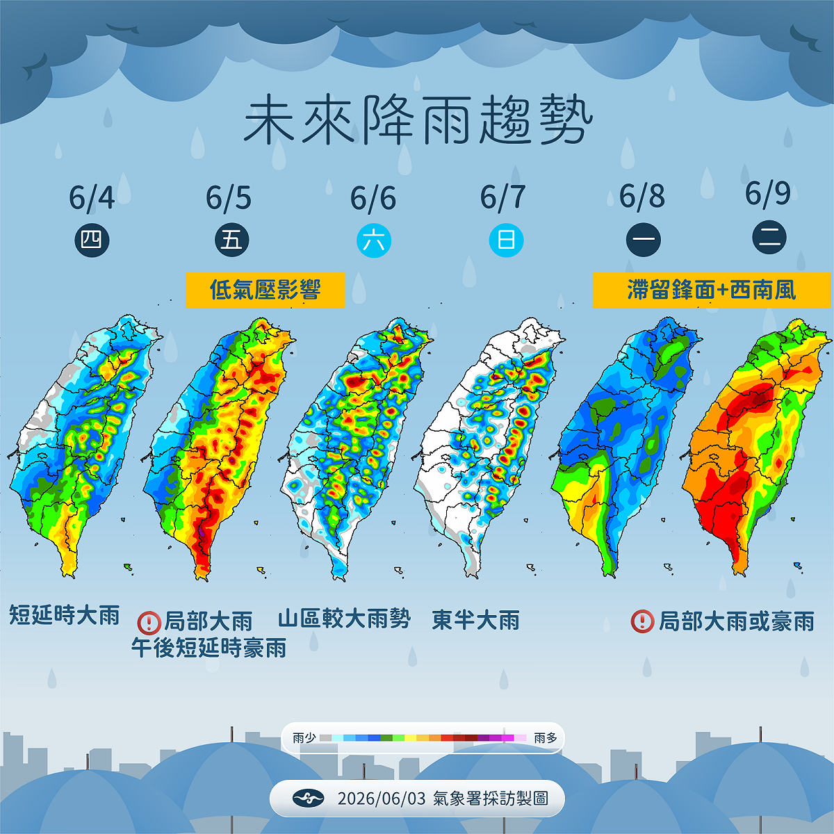 未來一週降雨趨勢。 圖：氣象署／提供