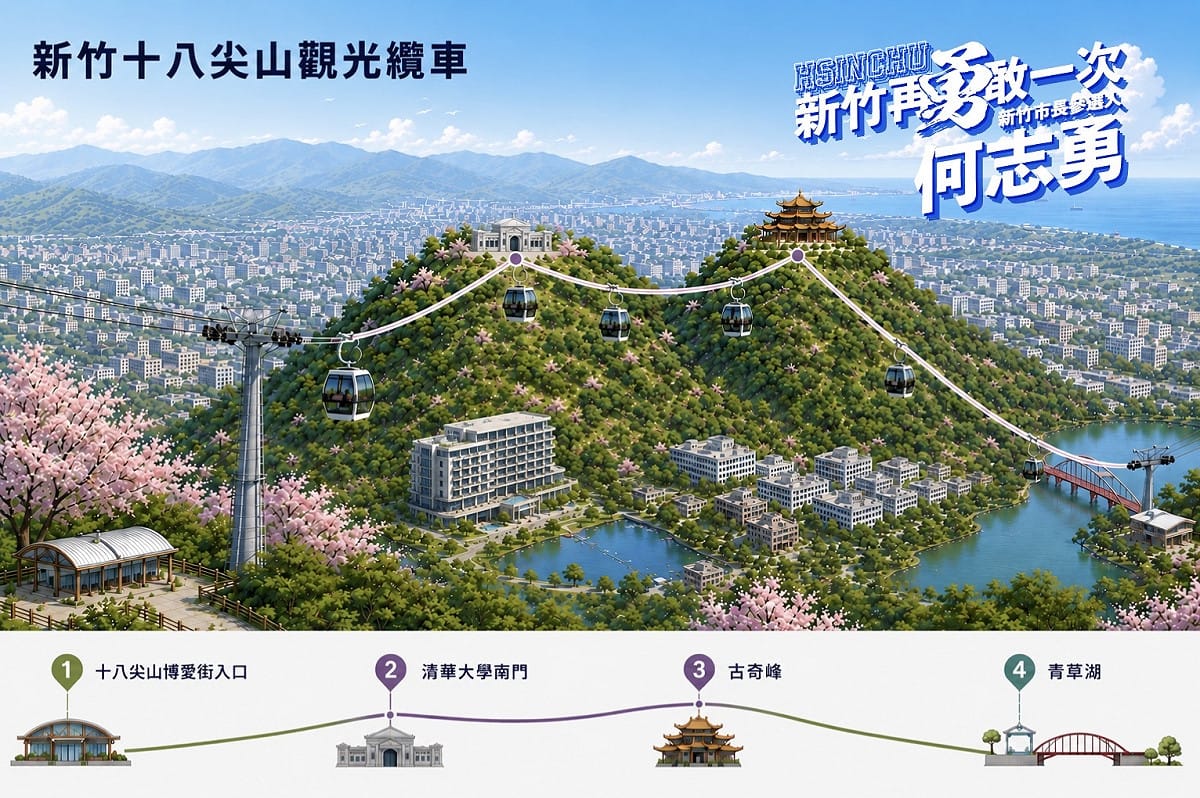 何志勇提出十八尖山觀光纜車構想。 圖：何志勇/提供