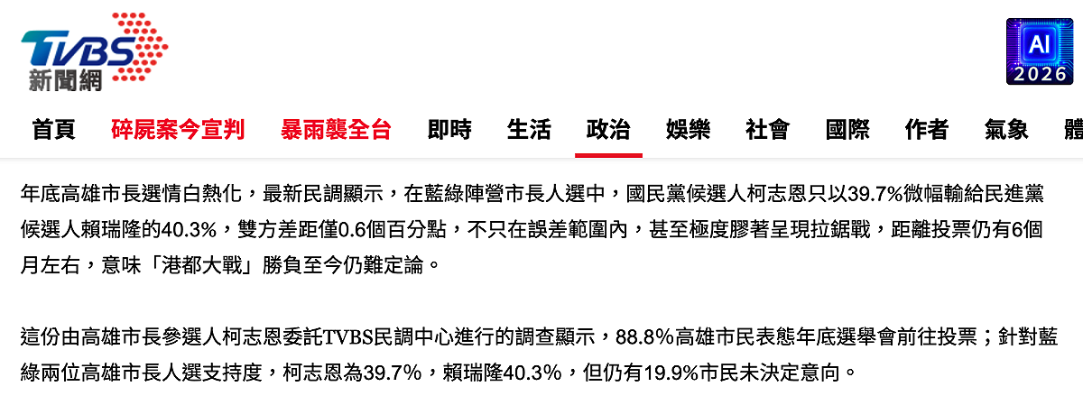 《TVBS》晚上直接寫改寫柯志恩委託做民調。 圖：翻攝網路