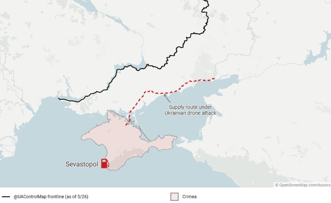一條被俄方稱為「 新俄羅斯路線 」（ Novorossiya route ）的陸道走廊，如今實際上已宣告正式關閉。 圖：翻攝自@Latlantista